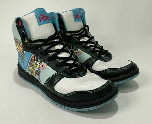 Pony City Wings Cosmo High Top Sneakers Women 7 Black White Blue Check Your Self