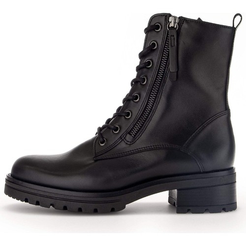 Gabor Serve 52.785.87 Ladies Black Wide Leather Zip & Lace Ankle Boots