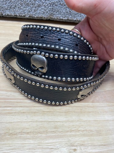 Harley Davidson Mens 44 Studded Brown Leather Belt Skulls Biker Grunge Rock