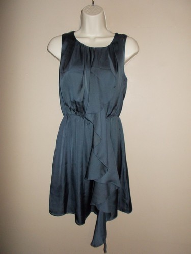 ESSENTIALS Theme Womens Size S Gray Basic Dress Lined Sleeveless Ruffle Trim