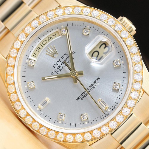 ROLEX MENS DAY DATE PRESIDENT 18238 FACTORY DIAL 18K G WATCH + 1.60 CT BEZEL