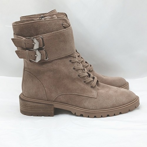 Vince Camuto Fawdry Combat Boots Women's 10M Tan Suede Moto Riding Bikercore