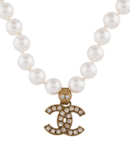 CHANEL Necklace CC Pearl Strass G Plated 2021 Cruise CC Logo Pendant