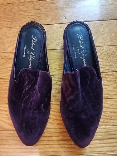 Robert Clergerie Alice EUR 36 US 6 Dark Purple Velvet Venetian Loafer Mules GUC