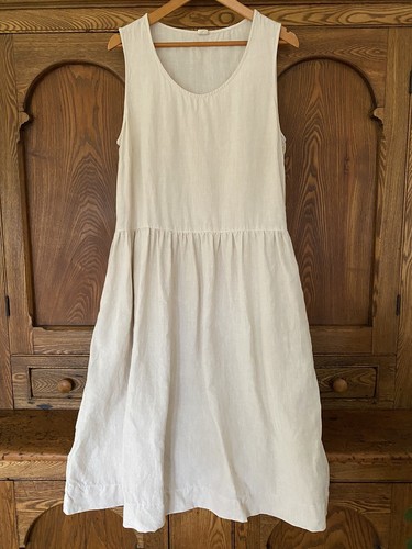 OFF WHITE Abito midi Toast UK 12 US 8 10 M L bianco sporco marrone naturale beige lino senza maniche