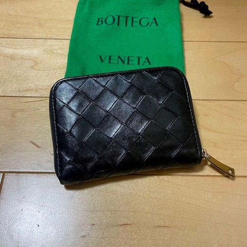 Bottega Veneta Black Fabric Mini Round Zip Wallet For Women 4 Inch