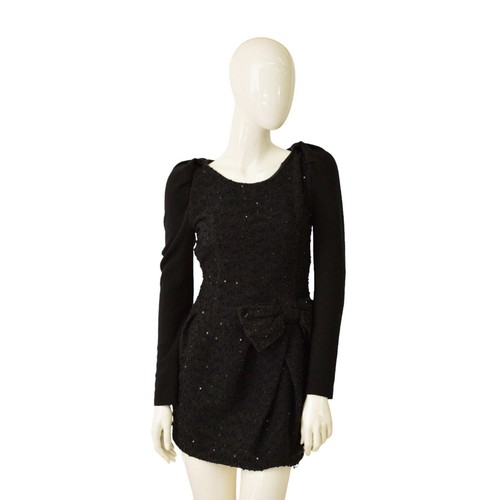 Mini abito Alexander McQueen nero maglia paillettes maniche lunghe taglia 38 con fiocco