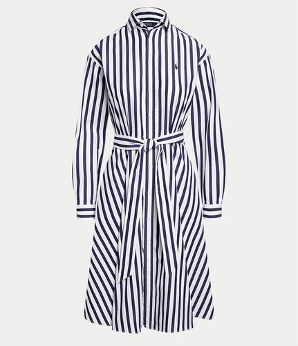 Polo by RALPH LAUREN Pony Belted Stripe Shirt Dress Women Size 0 Cotton A line
