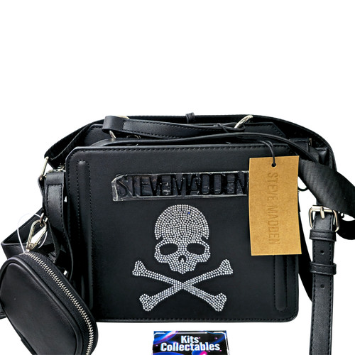 Steve Madden Skull & Cross Bones Rhinestone Satchel Handbag Purse Halloween NWT