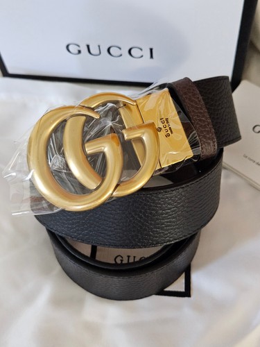 Cintura Gucci reversibile in pelle nera marrone Marmont oro GG 100 cm 34 36