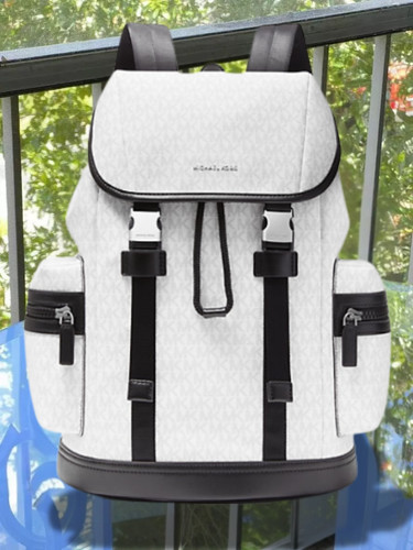 Michael Kors Cooper Men Buckle Straps Side Pockets Travel Backpack Bright White