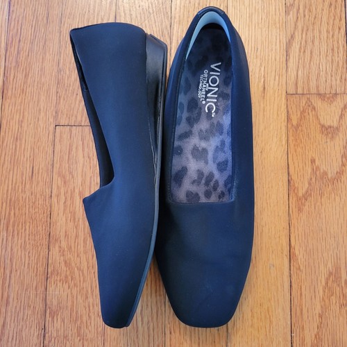 Vionic 8 POWELL Demi Wedge Black Orthaheel Comfort Flats Shoes Slip On Loafers