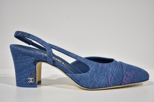 Sandalo Chanel 22P Mademoiselle Coco Sling Blu Chiaro Denim Slingback 41