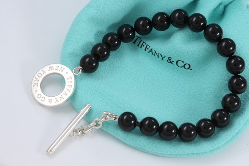 Bracciale Tiffany & Co. Argento Onice 8mm Perline Toggle 8 5" Nuova Versione