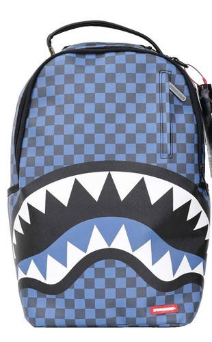 Zaino scuola Sprayground Squali a Parigi blu monogramma libri a scacchi borsa