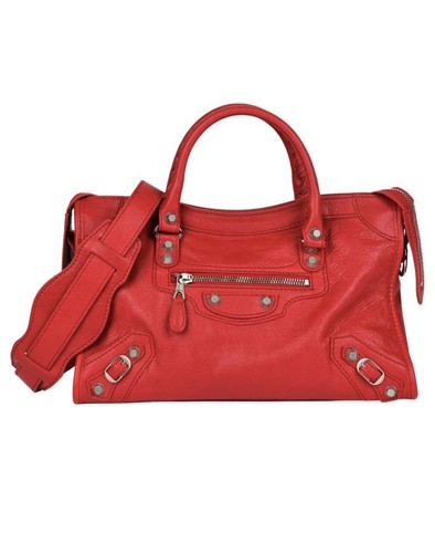 Borsa a tracolla BALENCIAGA Invecchiata Rossa Pelle d'Agnello City Doppia Maniglia Superiore