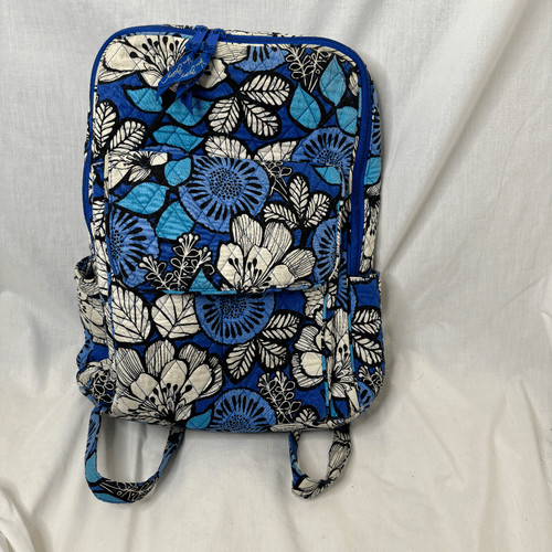 Vera Bradley Quilted Backpack 15"x10"x6" Blue White Flowers