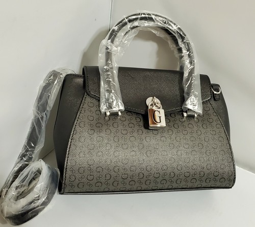 New GUESS Black handbag satchel Convertible to crossbody w  logo padlock charm