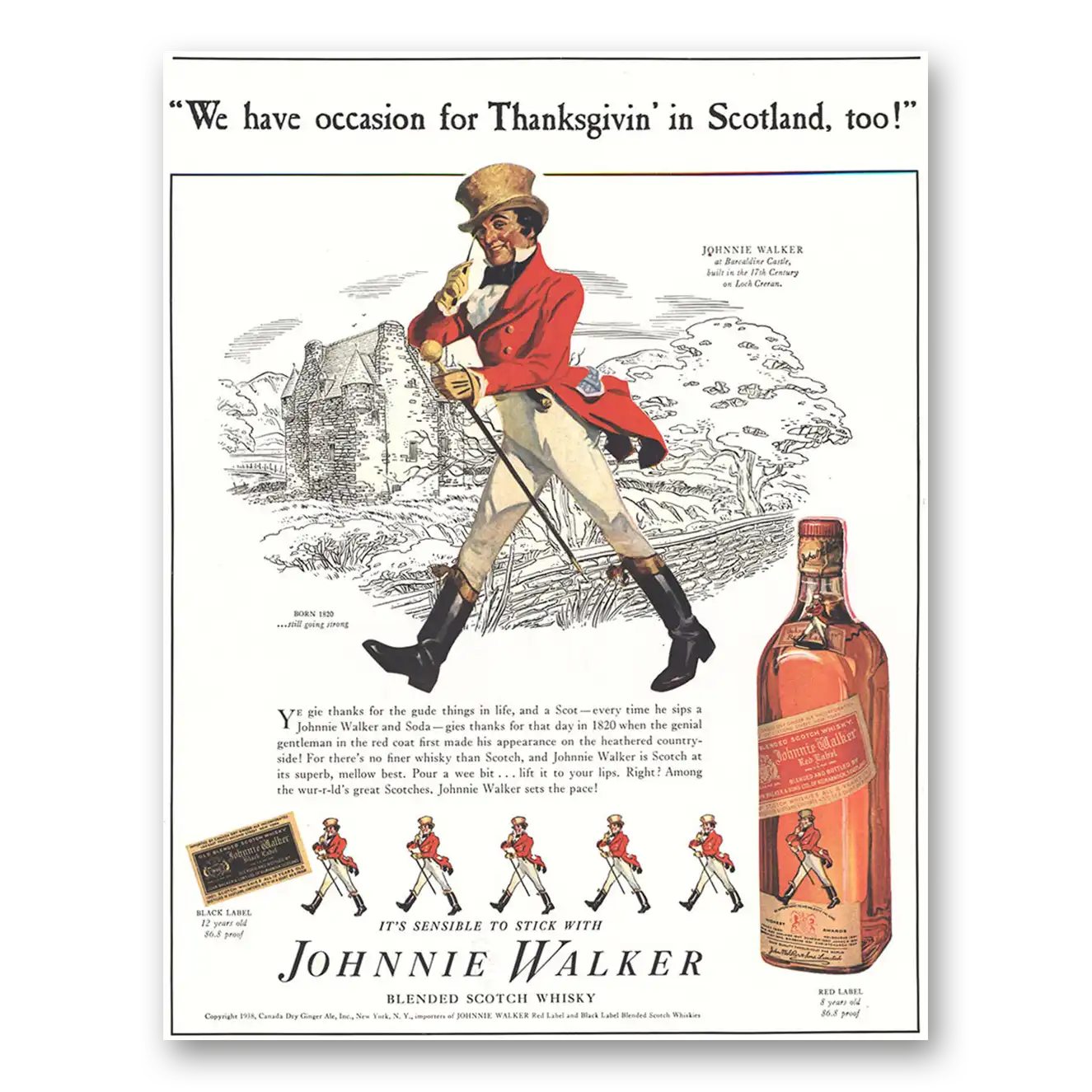 RELICPAPER 1938 Johnnie Walker Red Label Print Ad   Thanksgiving