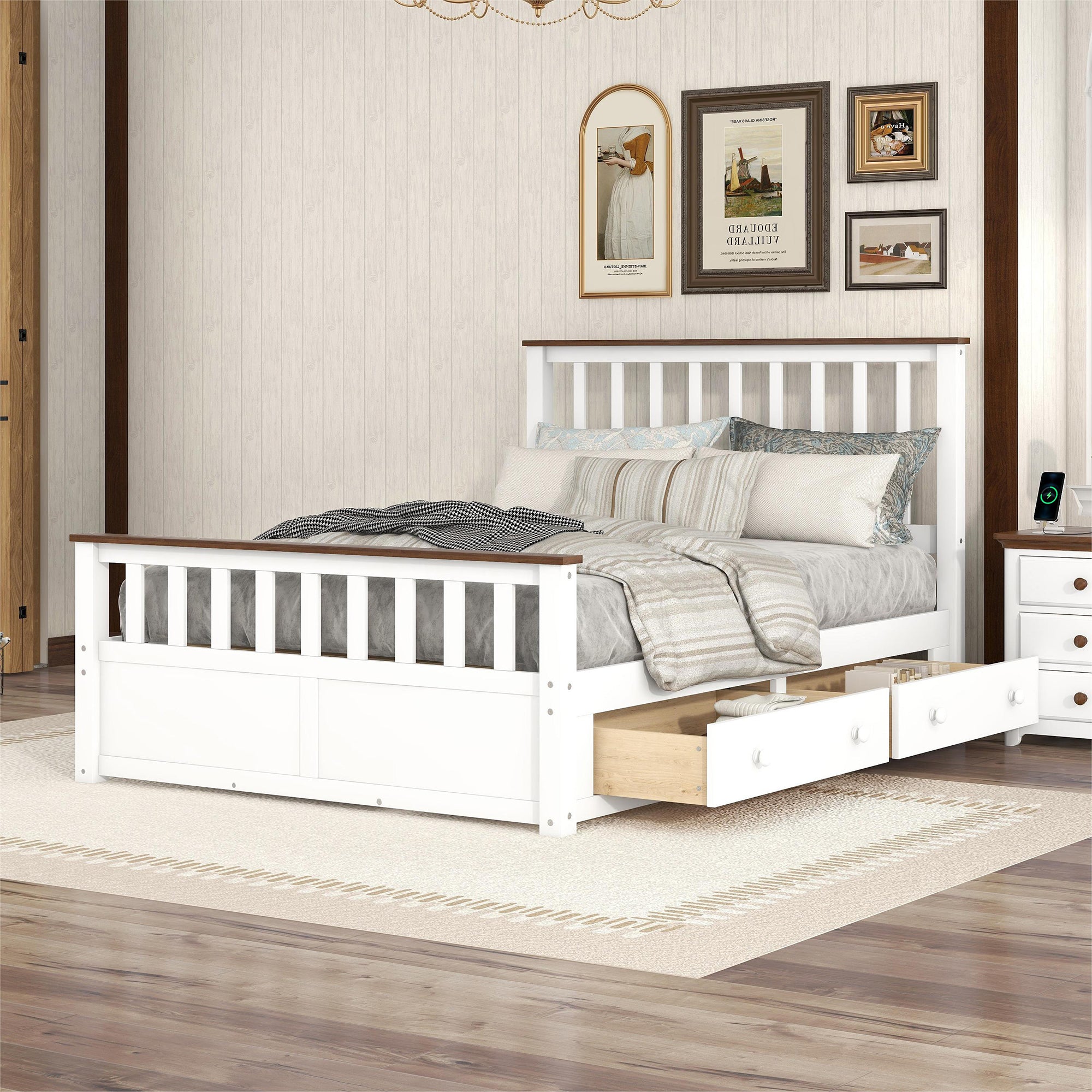 2594 Streamdale Full Size Wood Platform Bed With Two Drawers And Wooden Slat