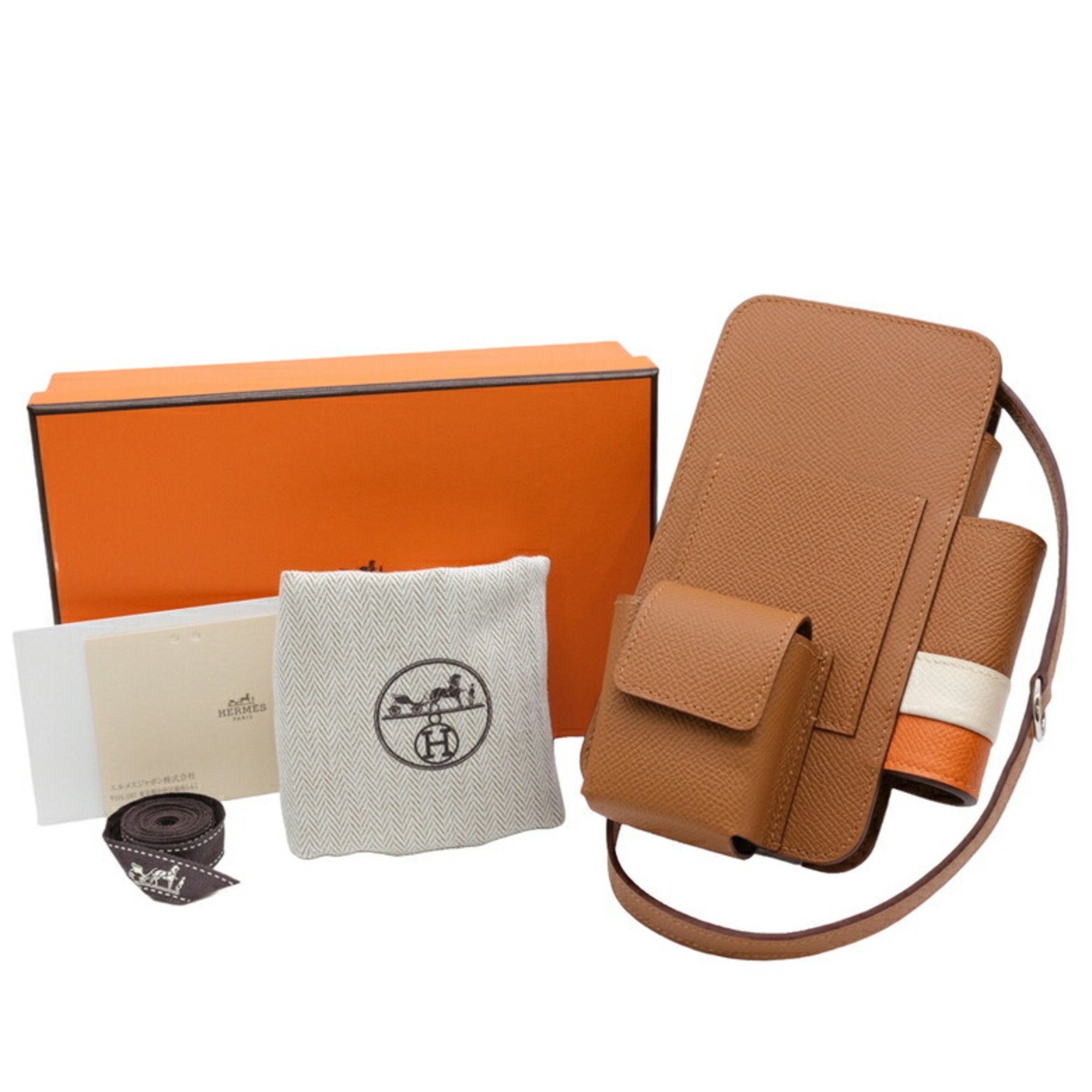 HERMES Hermes Way Smartphone Case Pochette Epsom Leather Brown Gold #U