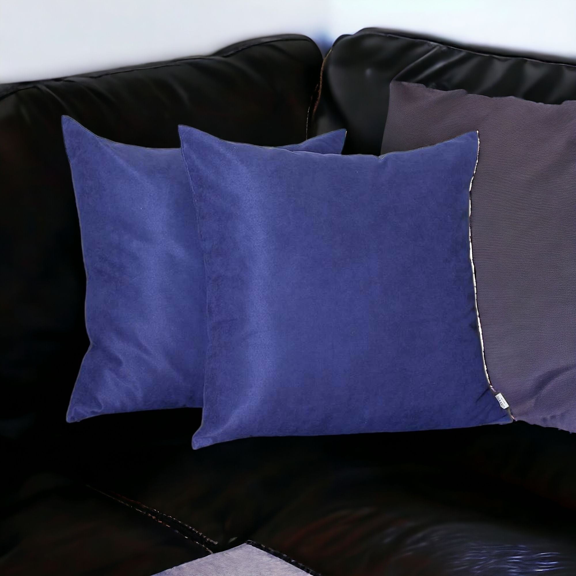 2736 Set Of Two 22" X 22" Navy Blue Polyester Zippered Pillow Cover