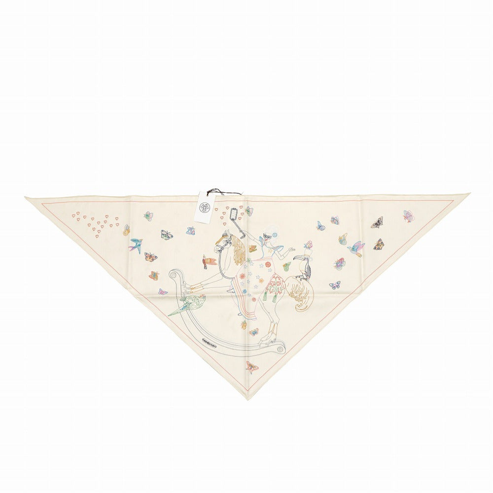 HERMES scarf silk Ivory hermes story Triangle scarf Carre Women Used Authentic