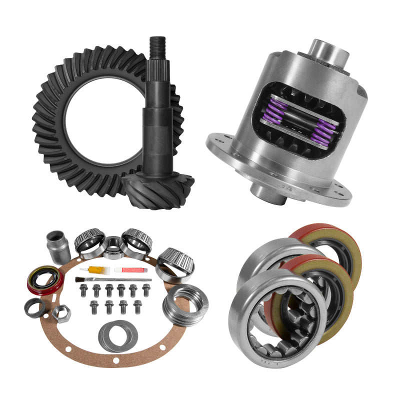 YUKON GEAR & AXLE Yukon 8.2in GM 3.73 Rear Ring & Pinion Install Kit 28 Spline Positraction 2.25in Axle Bearings