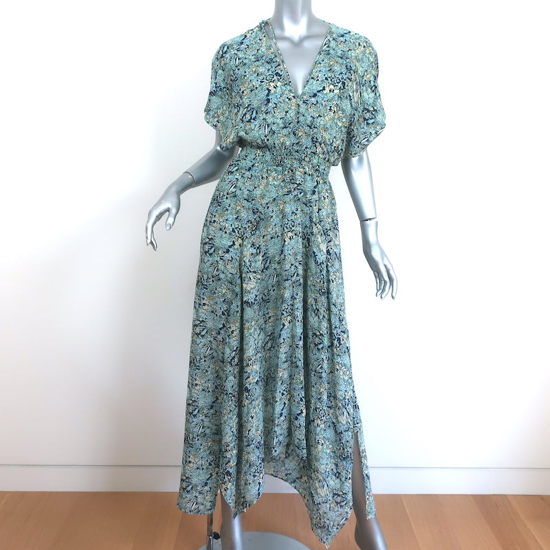 JAMIE TISCH Maje Open Back Maxi Dress Rachelli Blue Floral Print Chiffon Size 36 NEW