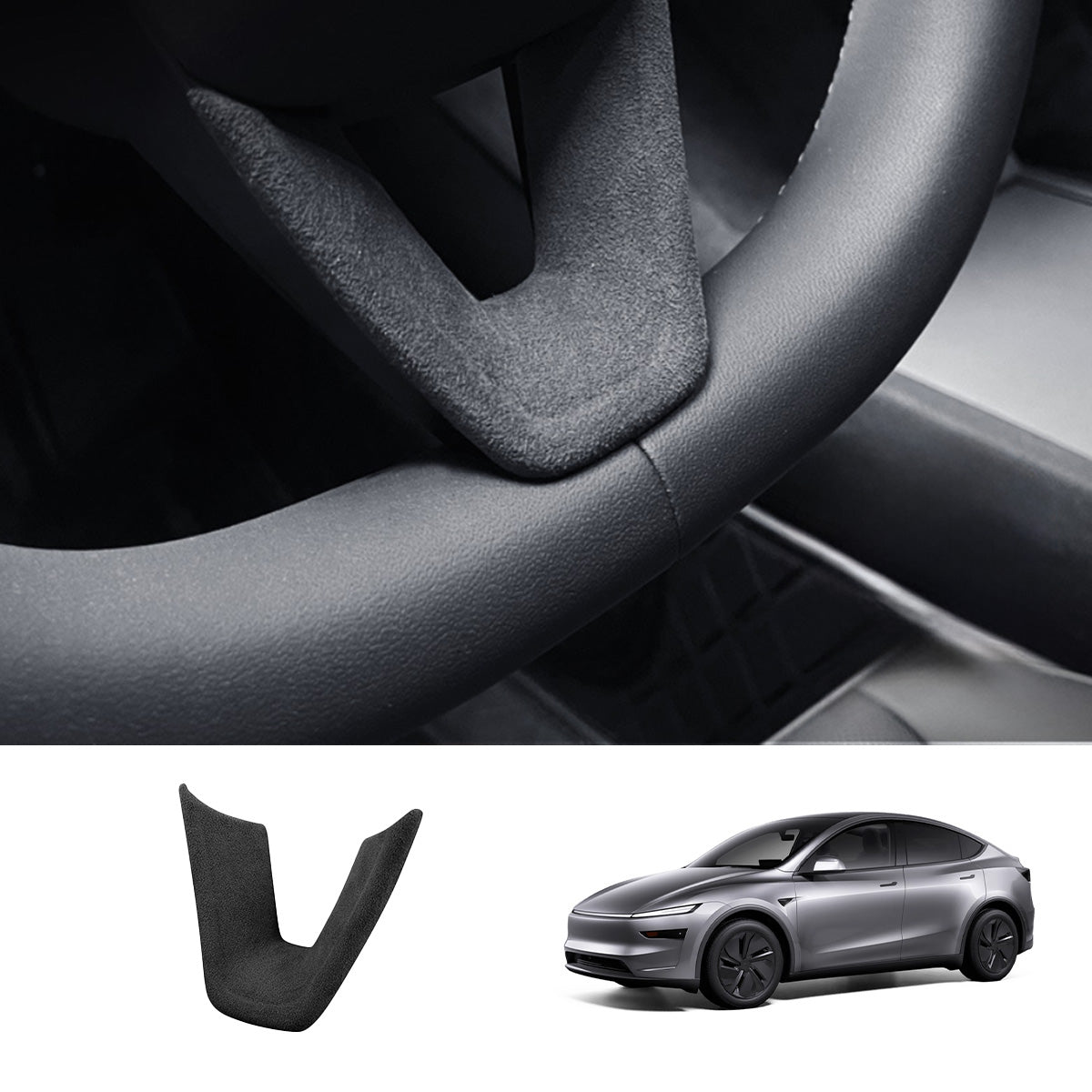 TESLAUNCH Alcantara Steering Wheel U shaped Cover for Tesla Model Y Juniper 2025+