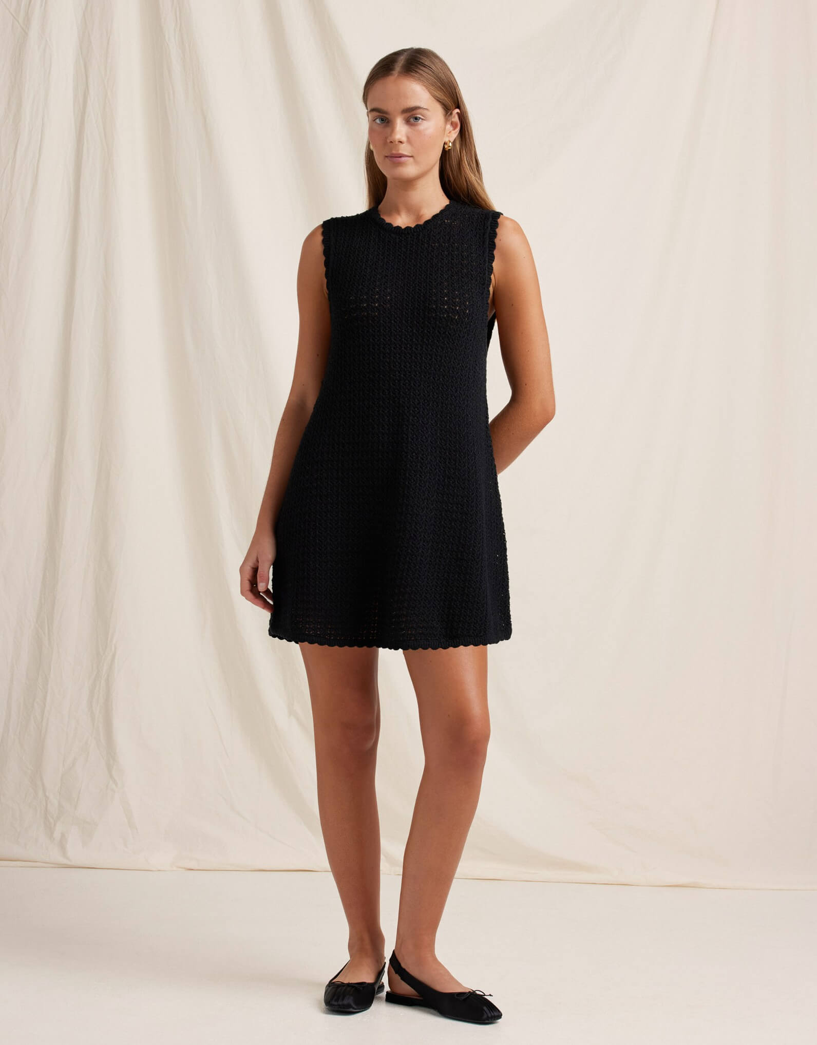 PEONY SWIMWEAR Pointelle Shift Mini Dress Noir