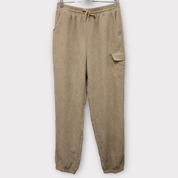 SHEIN PREMIUM SHEIN Tan Ribbed Corduroy Like Jogger Lounge Pants Size Large 8 10