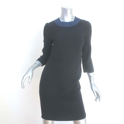 Prada abito tubino scollo a contrasto nero lana vergine crepe taglia 38