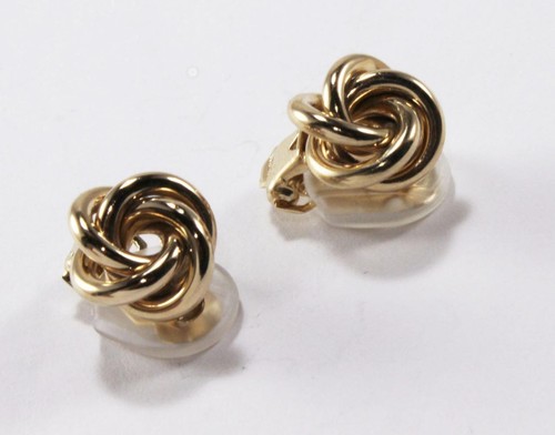 TIFFANY & CO. T&CO.14K YELLOW G LOVE KNOT SPIRAL CLIP ON STUD EARRINGS