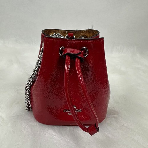 Coach Drawstring Wristlet Pouch Bag in Leather Silver  Red CZ028 NEW