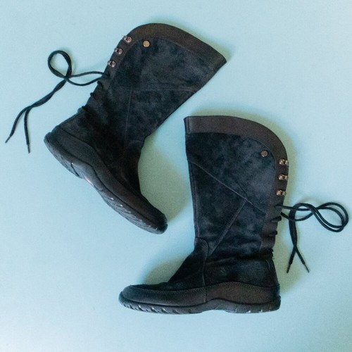 The North Face Janey Solid Black Genuine Leather Suede Lace Up Boots Size 8