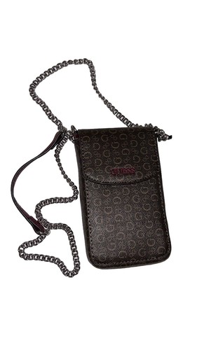 Guess Hallandale Logo Mini Crossbody Chain Bag Cellphone Brown Color Purse NWT