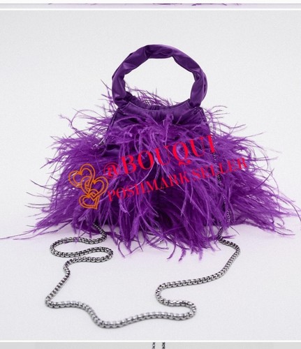 ZARA DONNA FW22 BORSA A SECCHIELLO VIOLA CON PIUME TUTTE LE TAGLIE REF: 6311 010