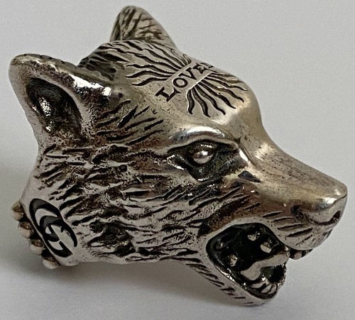 NIB Gucci Anger Forest Wolf Head GG Marmont Sterling Silver Ring 11 US 6 90