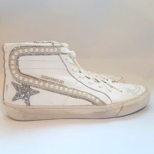 GOLDEN GOOSE Gol Goose High Top White Silver Pearl GGDB Private Edition Sneaker SZ 8
