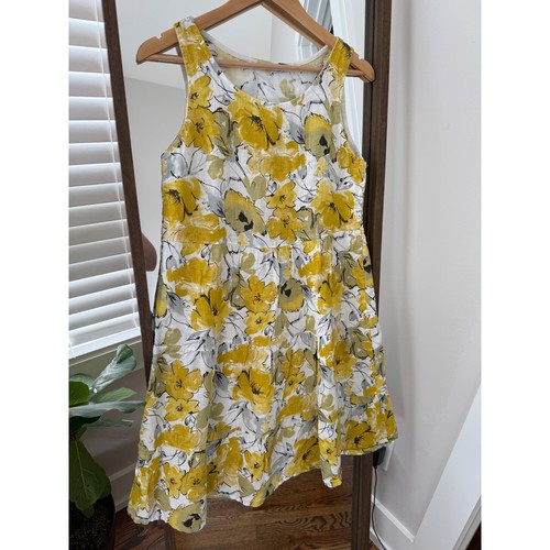 VALENTINO Abito Valentina Naldi lino floreale senza maniche Made in Italy giallo XS volant