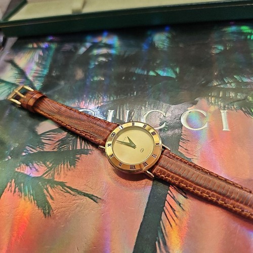 Orologio donna Gucci 3000L vintage quarzo oro cassa 1" cinturino pelle