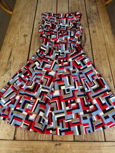 Exquisite TALBOT RUNHOF Red White & Blue Fit & Flare Summer Occasion DRESS 36 10
