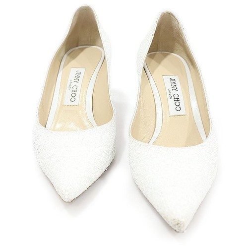 JIMMY CHOO COUTURE White Glitter LOVE 65 Pumps Women's Shoes 38.5 CO18684JI