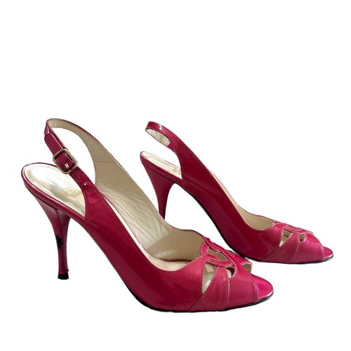 Stuart Weitzman barbiecore slingback in vernice rosa caldo taglia 8 N