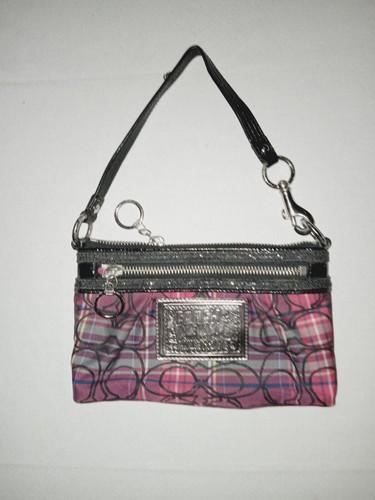 Coach Poppy Tartan Multi Color Plaid Sparkle Wristlet Wallet Clutch Mini Bag