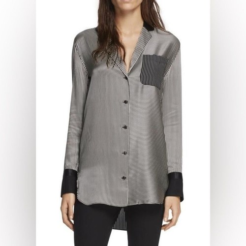 Rag & Bone 100% Silk Black & White Striped Button Down Blo Size Medium