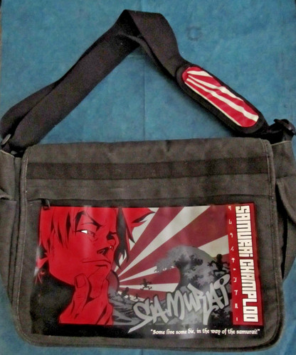 ICEBERG Vintage Samurai Champloo large black canvas messenger bag with Mugen image