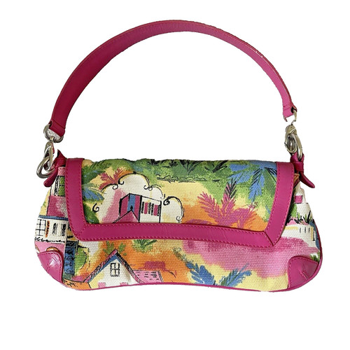 The Sak Pink Label Purse Baguette Canvas Leather Tropical Print Y2K 00s