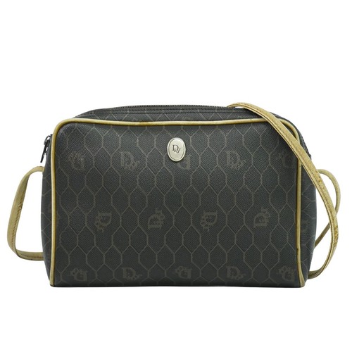 Christian Dior Shoulder Bag Purse Honeycomb PVC Black Authentic